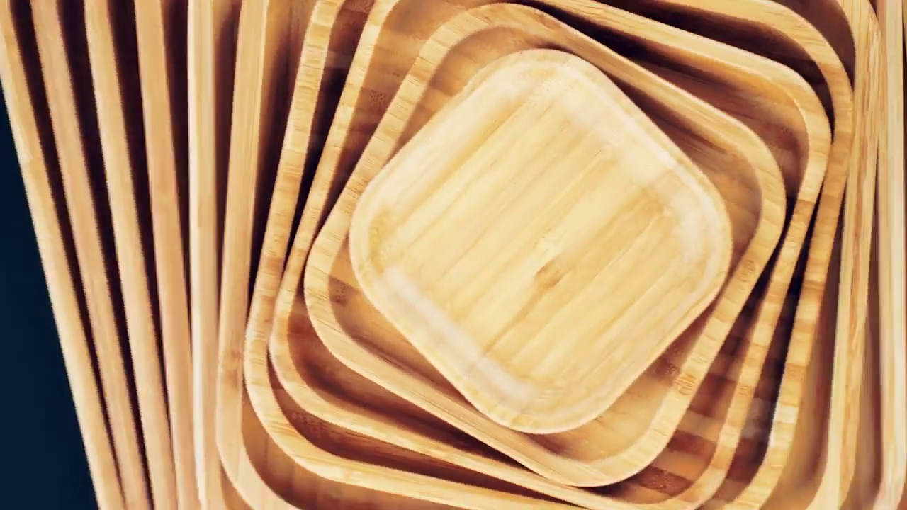 Blue Hades bamboo square plate, 5-inch by 5-inch, ideal for appetizers, with a natural bamboo finish and sleek design.