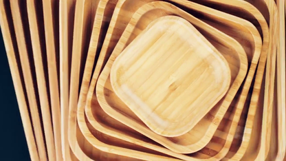 Blue Hades bamboo square plate, 5-inch by 5-inch, ideal for appetizers, with a natural bamboo finish and sleek design.