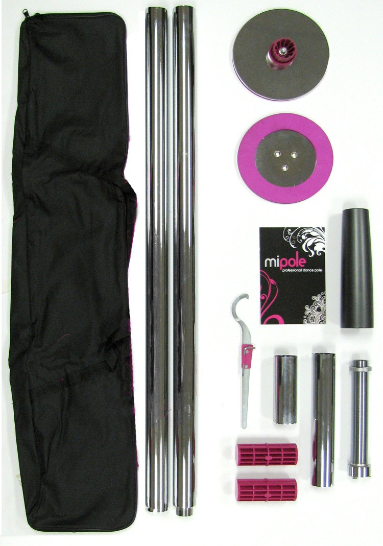 Viridian Leto Mipole Professional Dance Pole accessories, showing attachments and parts for installation and use.