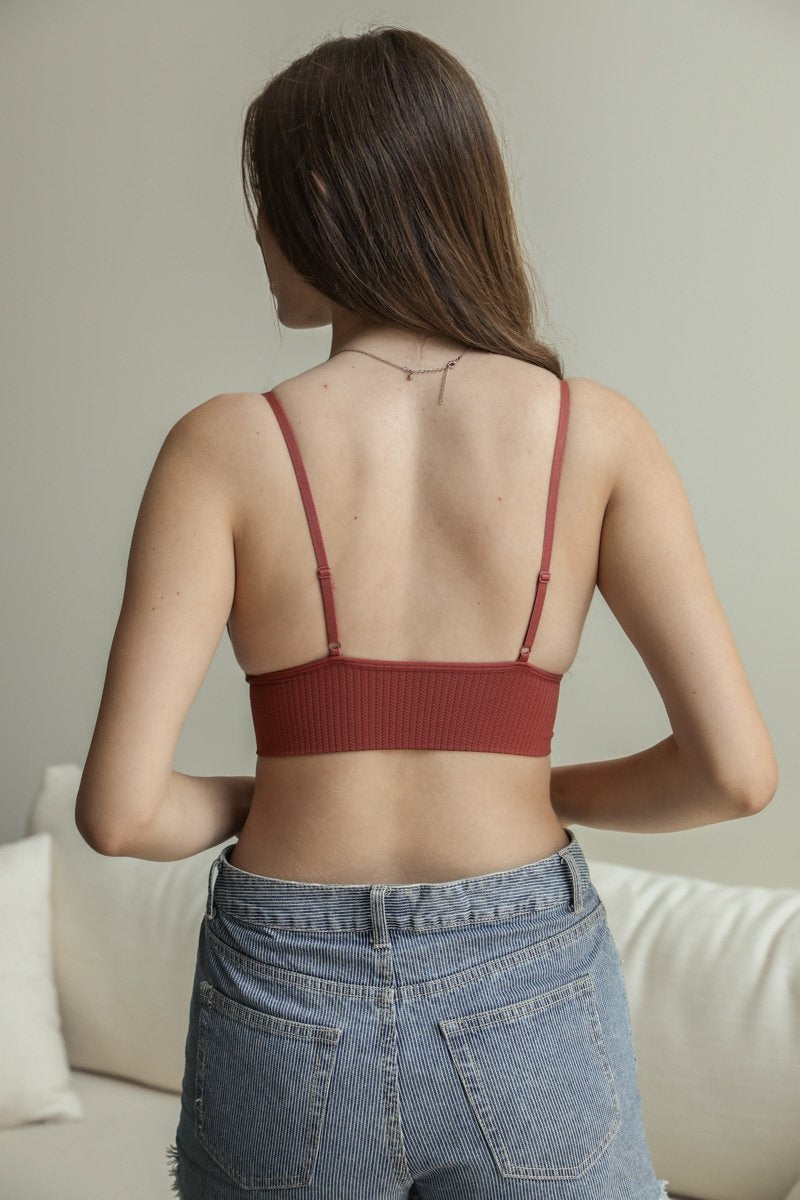 Periwinkle Aether lace brami with a waistband loop, feminine stretchy cami top featuring lace details and a comfortable fit.