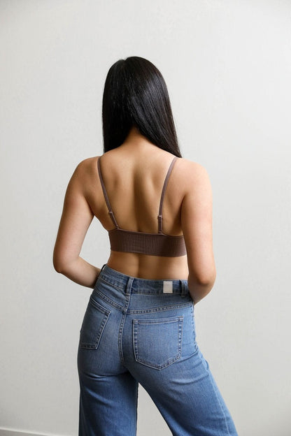Periwinkle Aether waistband loop lace brami, a feminine stretchy lace cami top with a comfortable waistband and delicate design.