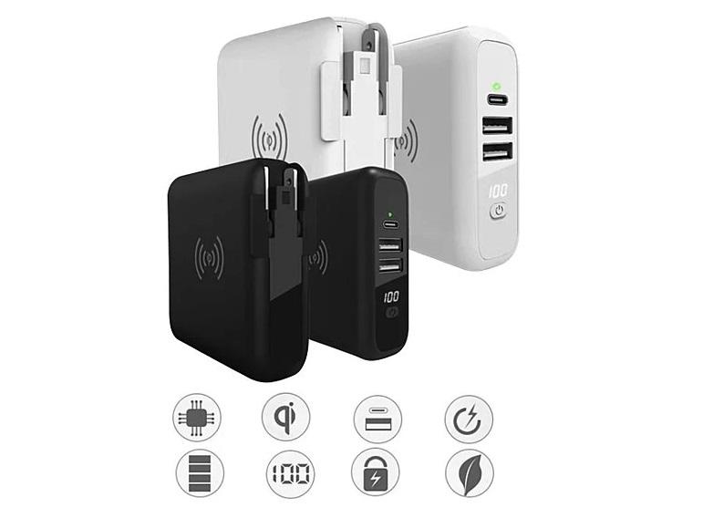Salmon Lucky Global Gadget Charger, a portable multi-power tech accessory with multiple plug options for world travel.