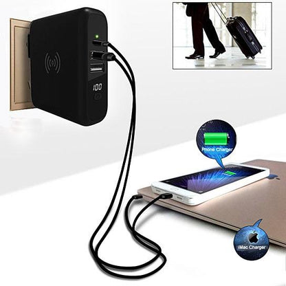 Salmon Lucky Global Gadget Charger world traveler’s multi-power portable tech accessory with multiple plug options, mounted on white background.