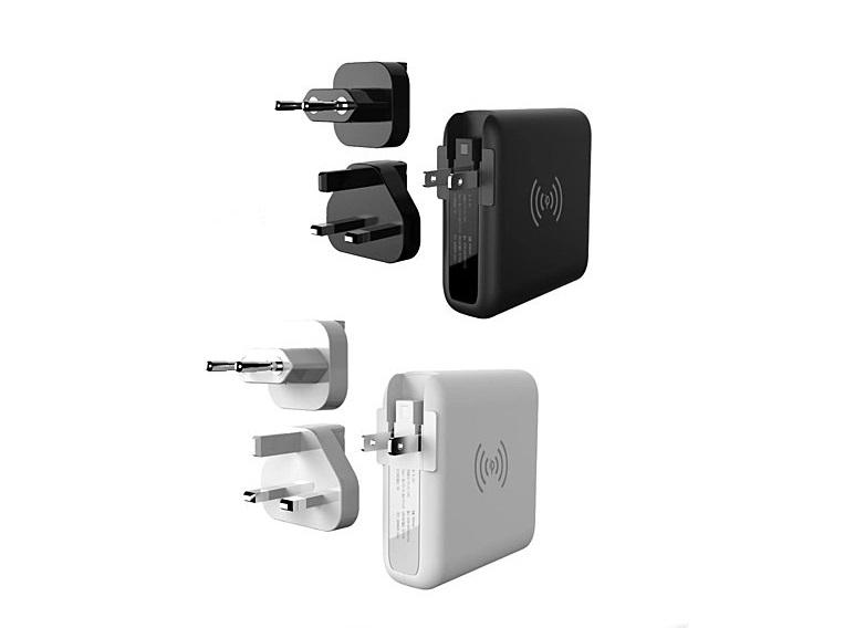 Salmon Lucky Global Gadget Charger, a portable world traveler’s multi-power tech accessory with multiple plug options.