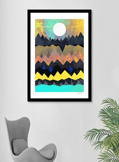 White sun-shaped framed art print by Scorpius, home decor piece featuring a minimalist sun design on a white background.
