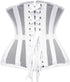 White mesh corset for women by Erin Theia, featuring a fitted design and breathable fabric, ideal for stylish layering and fashion statements.