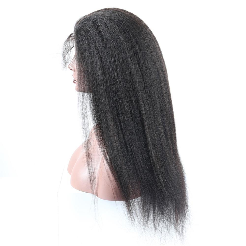 Kinky straight 13x6 transparent lace frontal wig by Cerise Alfie, Brazilian human hair, natural hairline, and lace front detail.
