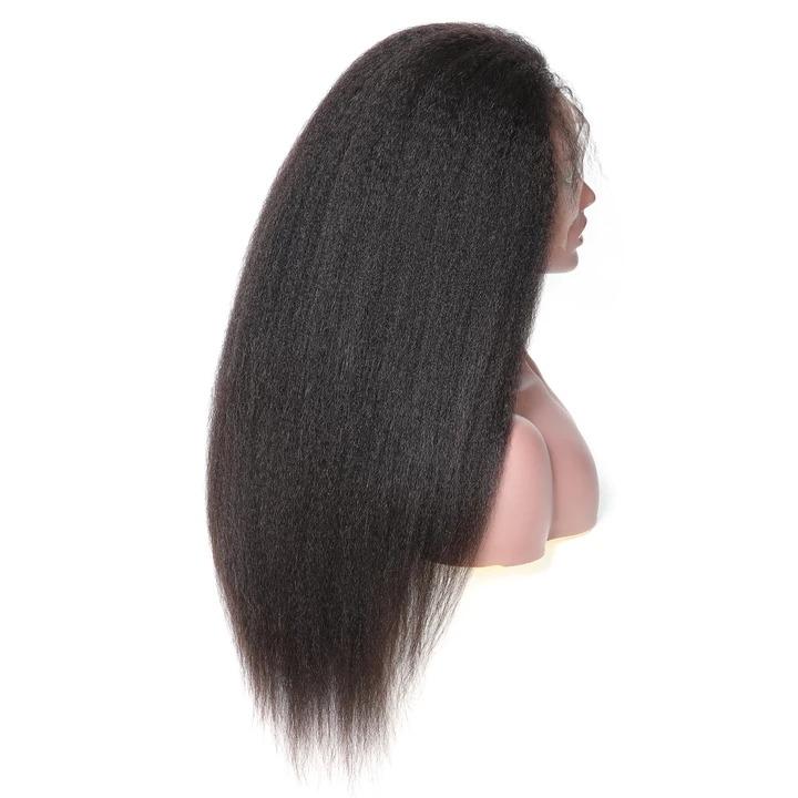 Kinky straight 13x6 transparent lace frontal human hair wig by Cerise Alfie, featuring Brazilian virgin hair with natural texture.
