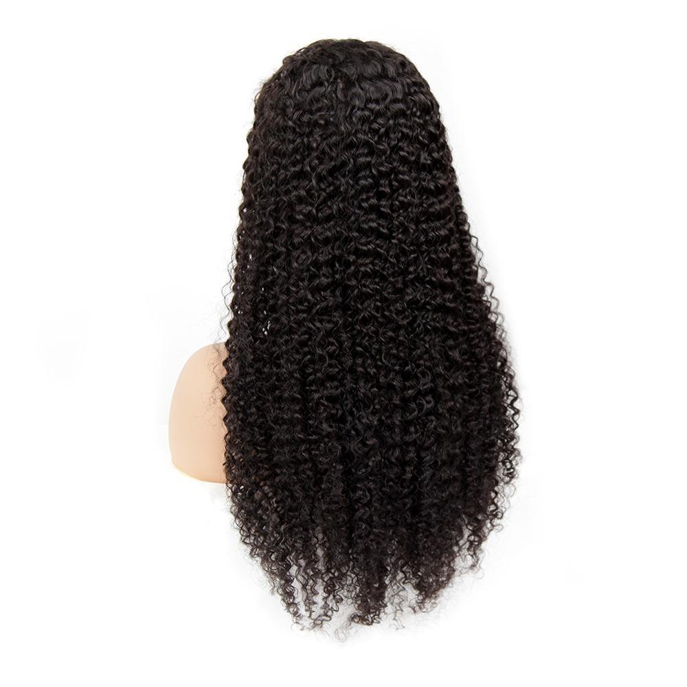 Kinky curly human hair U part wig for black women by Cerise Alfie, featuring a lace front and Brazilian Remy hair.
