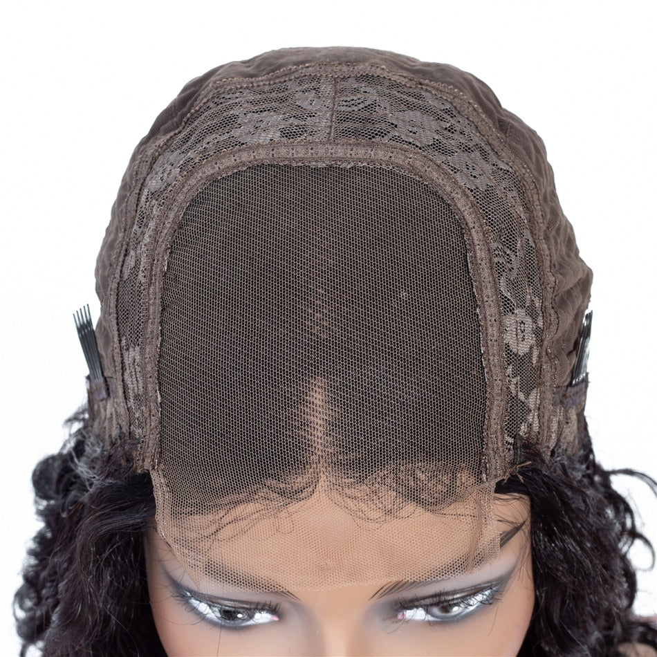 Cerise Alfie 180% density Jerry Curl 4x4 lace front human hair wig with short bob style and 13x4 lace front for a natural look