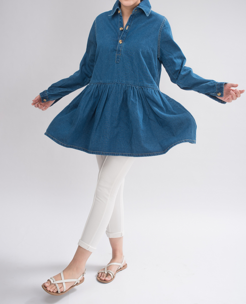 Women wearing Jade Eurynome stylish denim dress, a casual sleeveless top with a fitted waist and classic blue denim fabric.