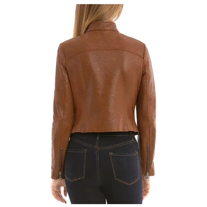 Women’s Slim Fit Fashion Brown Biker Leather Jacket