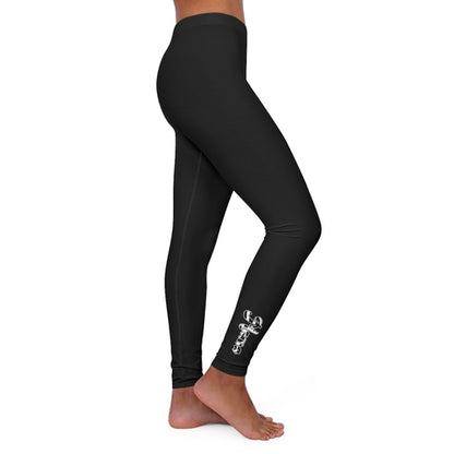 Womens black fitness leggings with white abstract mama pattern by Grey Coco, showcasing stylish, comfortable activewear design