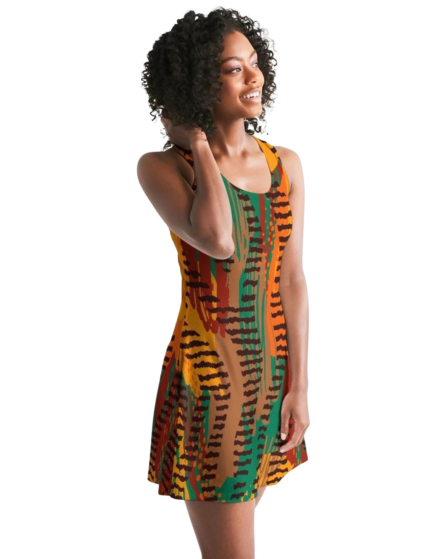 Orange and brown geometric style racerback women&
