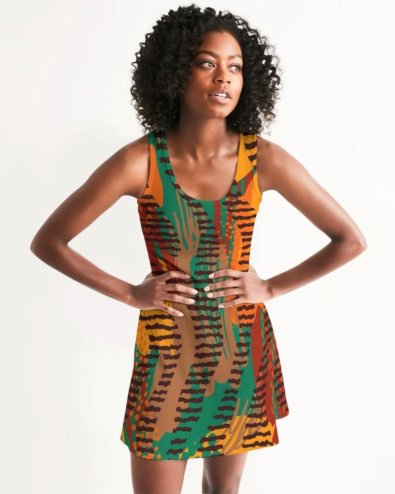 Orange and brown geometric style racerback women&