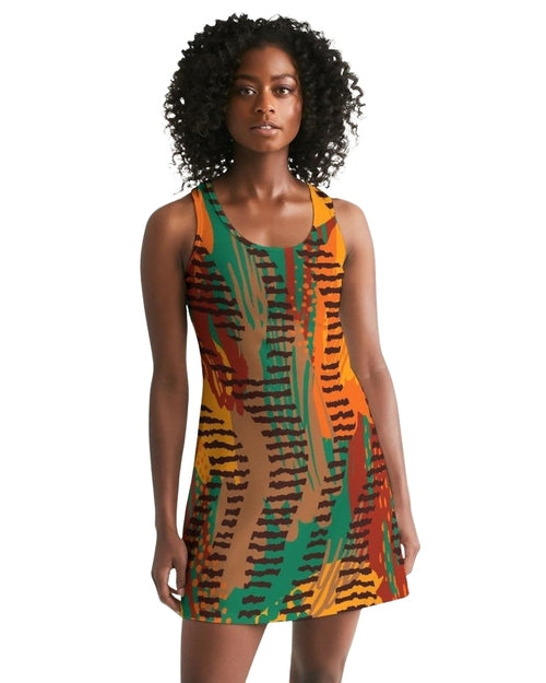 Orange and brown geometric style racerback women&