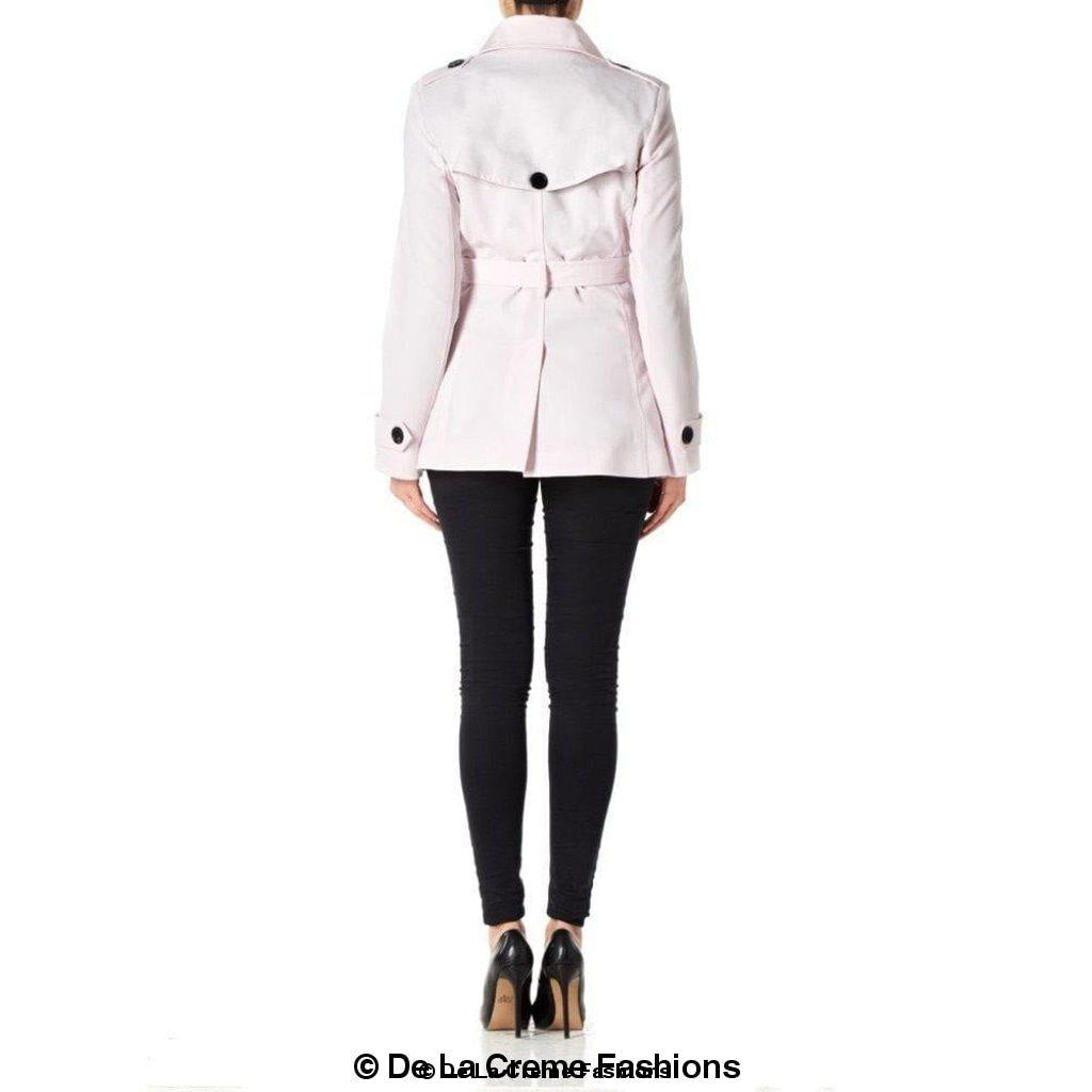 Women’s spring/summer double-breasted belt coat by Rose Eleusis, featuring a short length, tailored fit, and classic style.