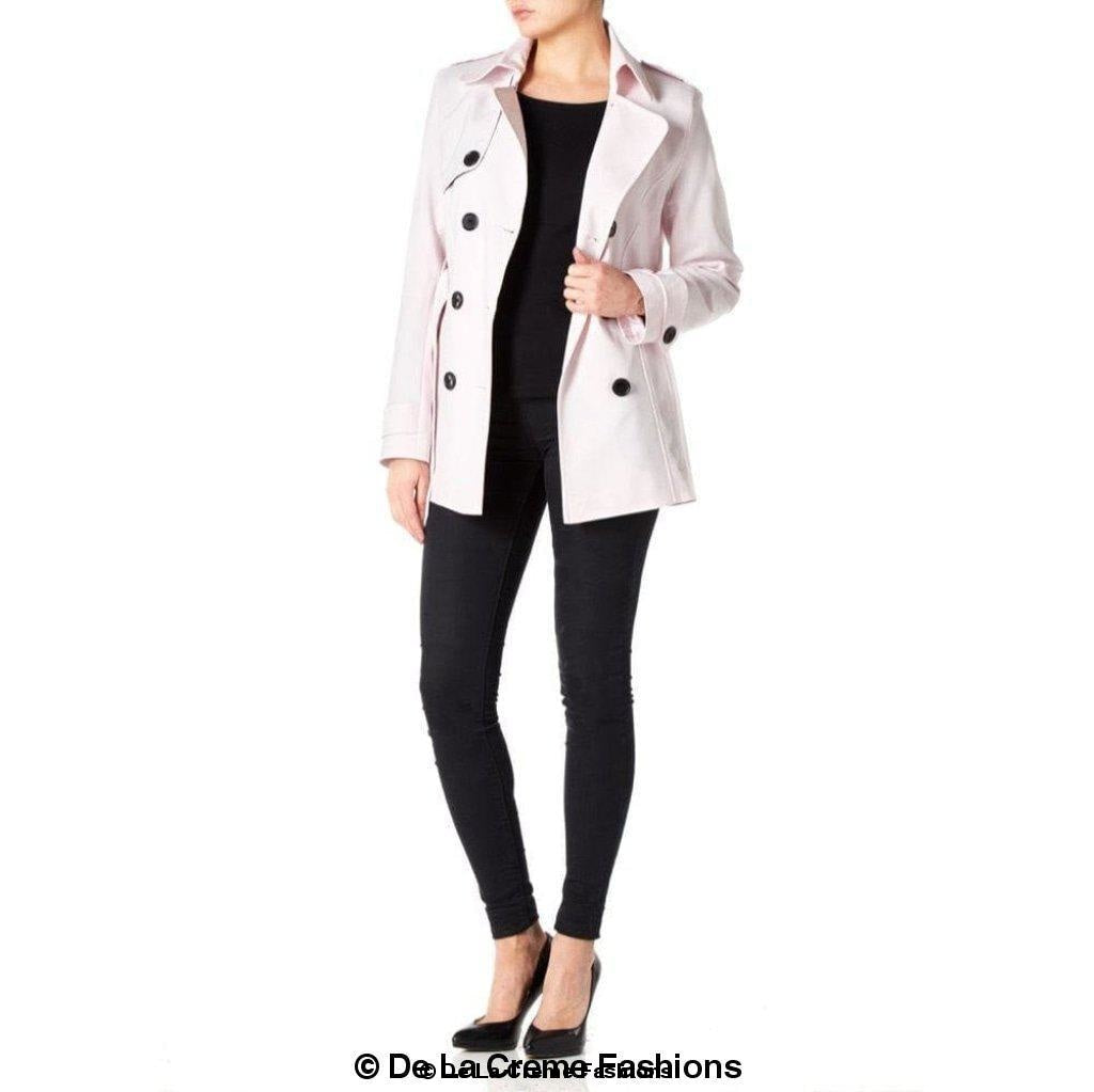 Women’s spring/summer double-breasted belted coat by Rose Eleusis, lightweight jacket with short length and stylish details.