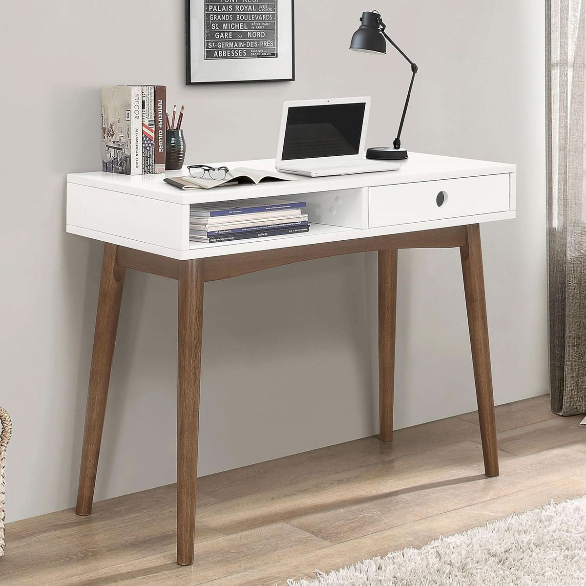 Wood Writing Desk with Drawer – Home Office &amp; Small Business Workspace