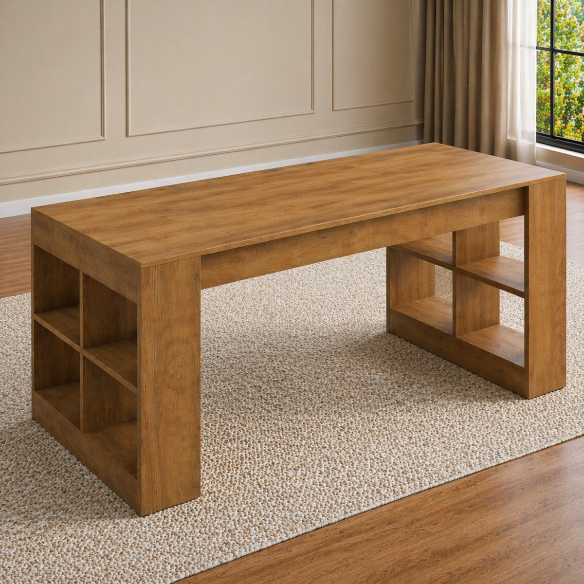 71" Executive Desk with Storage Shelves &amp; Ergonomic High-Back Office Chair Set, Rustic Brown
