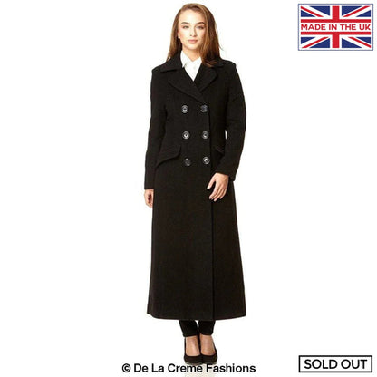 Black Wool Blend Double Breasted Long Coat by Rose Eleusis, stylish jacket with classic design and tailored fit.