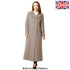Silver wool blend double-breasted long coat by Rose Eleusis, shown on a model, featuring classic lapels and tailored fit for winter wear.