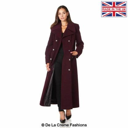Wine-colored Rose Eleusis wool blend double-breasted maxi coat featuring a classic design and tailored fit for jackets and coats.