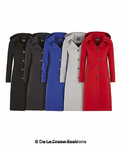 Rose Eleusis wool blend hooded mid-length coat, stylish jacket with a hood, in a cozy wool blend fabric.