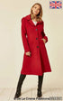 Red Rose Eleusis wool blend hooded mid-length coat hanging on a rack, showcasing its stylish design and cozy fabric.