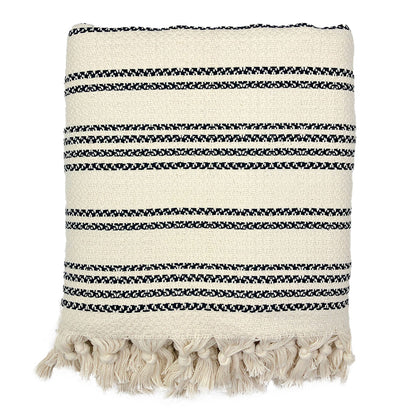 A woven stripe Turkish throw blanket by Ariel, featuring colorful striped patterns, perfect for home decor and cozy accents.