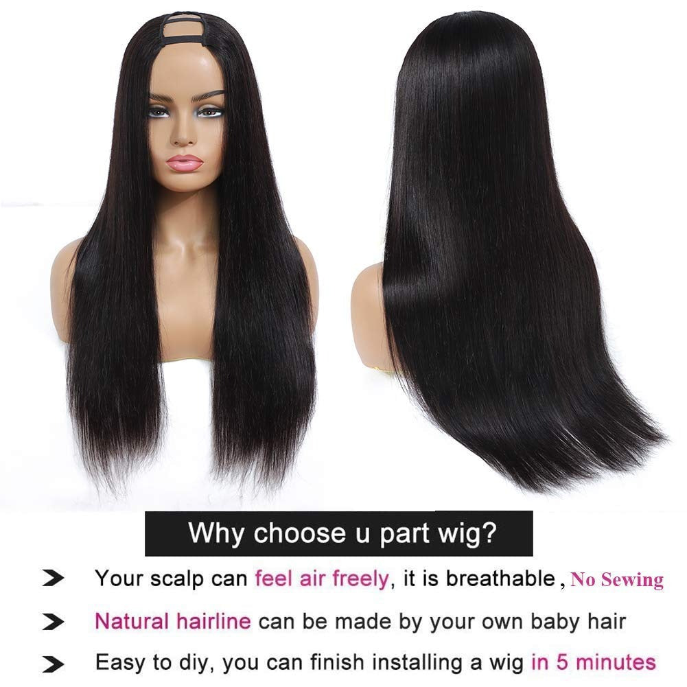 Straight Brazilian human hair U part wig for black women, high-quality Cerise Alfie wig with natural-looking hair and U-shaped part.