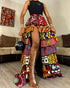 African print maxi skirt with patchwork design from White Baobab, featuring vibrant Ankara fabric and flowing long style.
