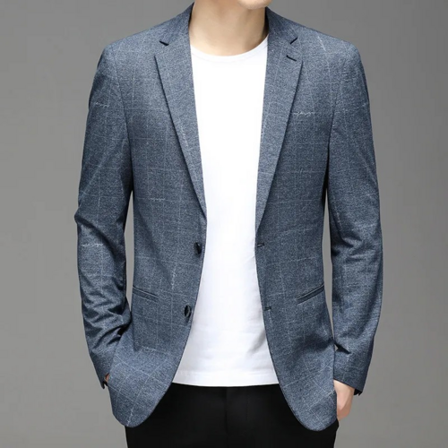 Carmine Juneberry Metropolitan Slim-Fit Blazer Haute Edition 25, tailored dress blazer in sleek fabric with notch lapel and button closure.