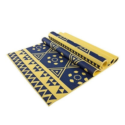 Yellow printed PVC premium yoga mat by Azure Jason, featuring textured surface for yoga and outdoor exercise.