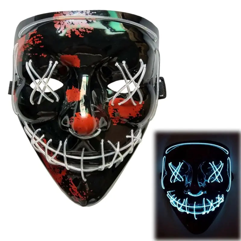White Eucalyptus LED purge mask for pets, glow-in-the-dark Halloween costume with light-up DJ party design.