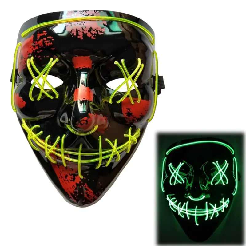 White Eucalyptus LED purge mask for pets, glow-in-the-dark Halloween costume with light-up DJ party style.