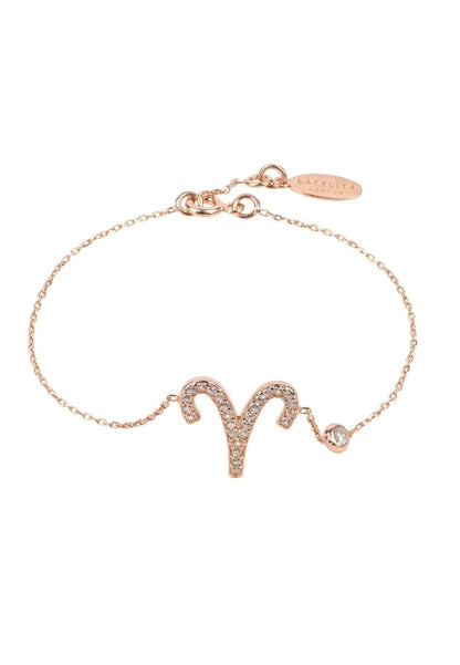 Gold Misty Aries zodiac horoscope star sign bracelet, stylish accessories featuring Aries symbol and celestial design.