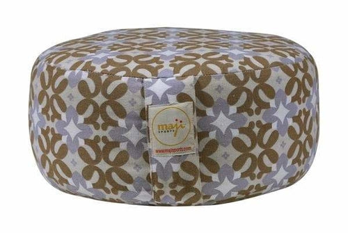 Azure Jason Mod Zafu outdoor meditation cushion with a vibrant fabric cover and round shape for comfortable outdoor seating.