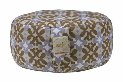 Azure Jason Mod Zafu outdoor meditation cushion with a vibrant fabric cover and round shape for comfortable outdoor seating.