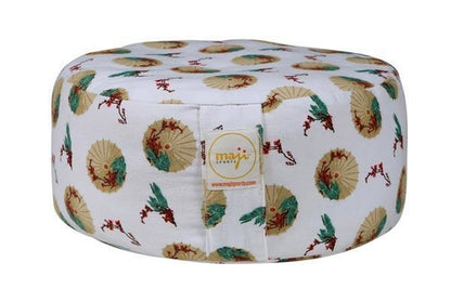 Azure Jason Mod Zafu meditation cushion in vibrant fabric, designed for comfortable seated support during yoga and outdoor activities.