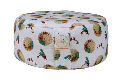 Azure Jason Mod Zafu meditation cushion in vibrant fabric, designed for comfortable seating during outdoor sports and relaxation activities.